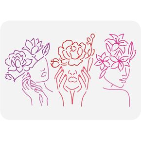 FINGERINSPIRE Abstract Faces Stencil Template 11.8x11.8inch - Reusable Geometric Art Stencil for Painting on Wood, Floor, Wall and Fabric