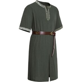 Men's Retro Style Cotton Short Sleeves Tunic Shirts for Viking Medieval Renaissance Costume Without Belt