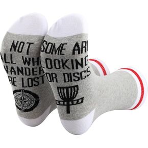 PXTIDY 2 Pairs Disc Golf Socks Not All Who Wander Disc Golfing Socks for Disc Golf Lover Player Team Socks Gold Dad Papa Gift