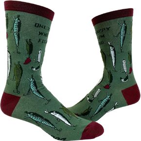 Crazy Dog T-Shirts Men's Only Happy When I'm Fishing Socks Funny Fathers Day Fishmerman Lures Graphic Footwear