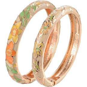wynameleri Cloisonne Bracelet Butterfly and Flower Enamel Cuff Bangles Gold Hinged Bracelets Jewelry Set for Women Gift Box 55A102