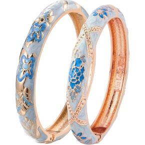 wynameleri Cloisonne Bracelet Butterfly and Flower Enamel Cuff Bangles Gold Hinged Bracelets Jewelry Set for Women Gift Box 55A102 in Kuwait