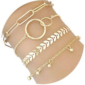4Pcs Gold Bracelets Bangles Gold Jewelry Sets for Women Ladies Bracelet,Dainty Gold Bracelets Bangle Wrap Cuff for Women Trendy Stackable Bracelets