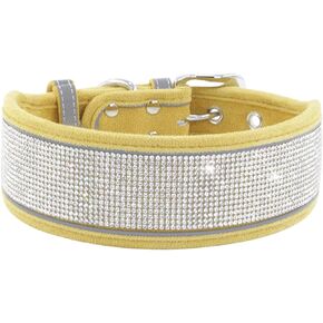 Serijoars Rhinestone Dog Collar, Dazzling Sparkling Soft Comfortable Reflective Large Dog Collar Crystal Diamond Collar for Small Medium & Large Dogs (L, Hot Pink)