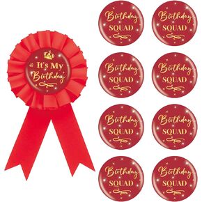 9PCS It's My Birthday Button Pins, Birthday Squad Button for Girl, Red Birthday Pinback for Women 18th, 21st, 25th, 30th Birthday, Happy Birthday Badges Party Supplies