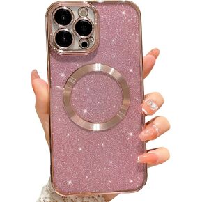 MGQILING Compatible with iPhone 12 Pro Magnetic Glitter Case, Luxury Plating Cute Bling Clear Phone Case, Compatible with MagSafe for Women Girls with Camera Protector Back Cover - Black