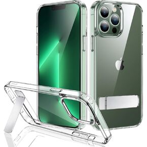 JETech Kickstand Case for iPhone 13 Pro Max, 6.7-Inch, Support Wireless Charging, Slim Shockproof Bumper Phone Cover, 3-Way Metal Stand (Clear)