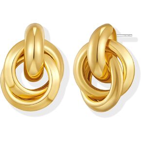 YUJIE الذهب أقراط هندسية مكتنزة عقدة بيان أقراط للنساء الملتوية استرخى قطرة العصرية قرط الاذن المرصع هدايا مجوهرات الأزياء in Kuwait