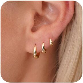 Small Hoop Earrings for Women, Lightweight 18K Gold Plated Huggie Hoop Earrings Dainty Hypoallergenic Earring Set Cute Earrings Pack for Women Trendy Jewelry Gifts
