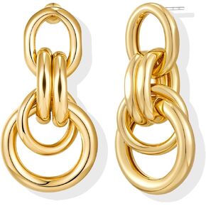 YUJIE Gold Geometric Earrings Chunky Knot Statement Earrings for Women Twisted Dangle Drop Trendy Stud Earring Fashion Jewelry Gifts