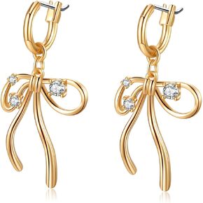 XYJZXY Gold Bow Earrings for Women Silver Bow Hoop Earrings Bowknot Hoop Earrings Dangle Drop Earrings