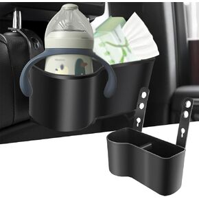 1 PC Car Seat Headrest Water Cup Holder, 7.8" x 3.1" x 3.1" Multifunctional Phone Hanging Storage Rack, Beverage Key Wallet Tissue Food Tray, Universal Accessories for Most Cars (Black)