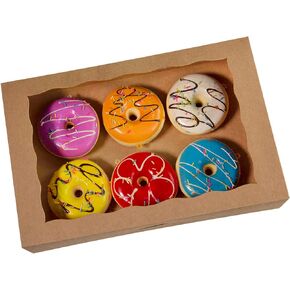 Brown Pastry Bakery Box 14x10x3inch,Large Donuts,Muffins,Cookies Boxes with PVC Window - Auto-Pop up Paper Box Nature Cardboard Take Out Container,Pack of 8