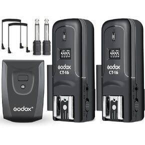 Godox CT-16 Wireless Radio Flash Trigger (1x Transmitter + 2X Receiver) Kit,Compatible for Canon Nikon Sony Pentax DSLR Camera