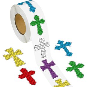 600 Pcs Prism Crosses Stickers for Kids Dazzle Sparkle Jesus Easter Cross Stickers Religious Cross Stickers for Sunday School Church Rewards Classroom Party Favor
