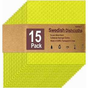15-Pack, Swedish dish clothes,Absorbent Dishcloths for Kitchen, Cellulose Sponge Cloths, Reusable Cleaning Towels, No-odor Dish Rag for Home, Eco-Friendly, Assorted Colors