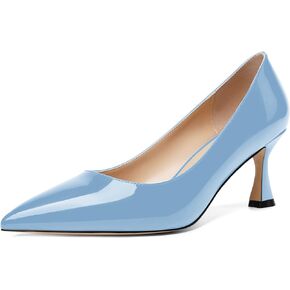 Womens Solid Office Dress Slip On Patent Pointed Toe Stiletto Mid Heel Pumps Shoes 2.5 Inch