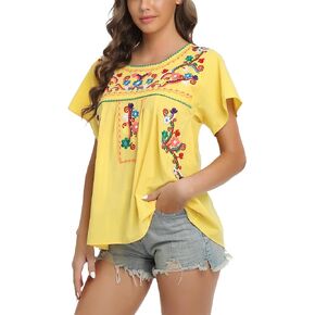 2024 Embroidered Tops for Women Short Sleeve Summer Mexican Shirts Bohemian Tops Blouse Hippie