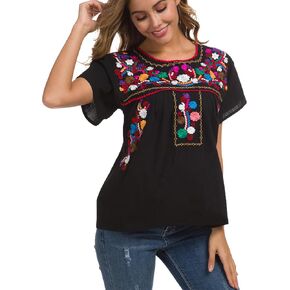 2024 Embroidered Tops for Women Short Sleeve Summer Mexican Shirts Bohemian Tops Blouse Hippie