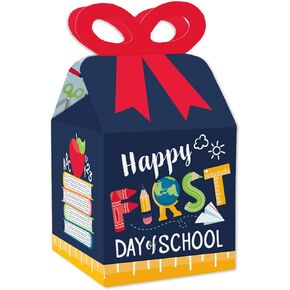 Big Dot of Happiness First Day of School - Square Favor Gift Boxes - Back to School Classroom Decorations Bow Boxes - Set of 12