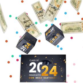 Graduation Exploding Money Boxes Kit, Graduation Box Surprise Money Cash Gift, Folding Bounce Gift Box Explosion for Money with Confetti, Graduation Gifts for High School College Party-1