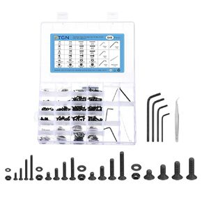 840Pcs M2 M3 M4 M5 Flat Head Hex Socket Cap Screws Bolts Nuts Washers Kit with Wrench, Carbon Steel Black Oxide, Full Thread, Countersunk Bolts