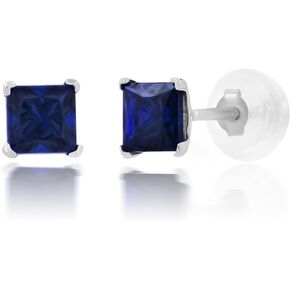 14k White or Yellow Gold Square Stud Earrings for Women with Princess Cut Gemstone 4 mm Birthstone and Push Backs by MAX + STONE