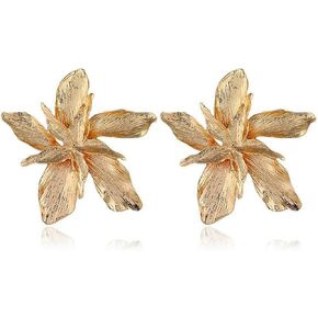Gold Flower Earrings for Women Large Flower Dangle Studs Earrings Boho Gold Flower Butterfly Leaf Statement Earrings Chunky Floral Earrings Jewelry Gift for Women Girls