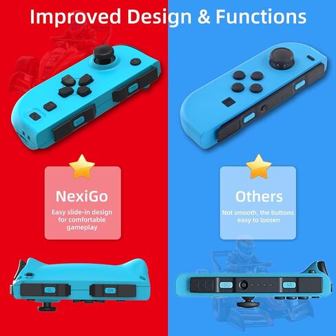 وحدة تحكم NexiGo Switch Joypad للتبديل/تبديل OLED، استبدال عصا التحكم لوحدة التحكم بالتبديل، لوحة ألعاب Joypad (L/R) مع محور جيروسكوبي مزدوج الصدمات قابل للتعديل (أحمر وأزرق) in Kuwait
