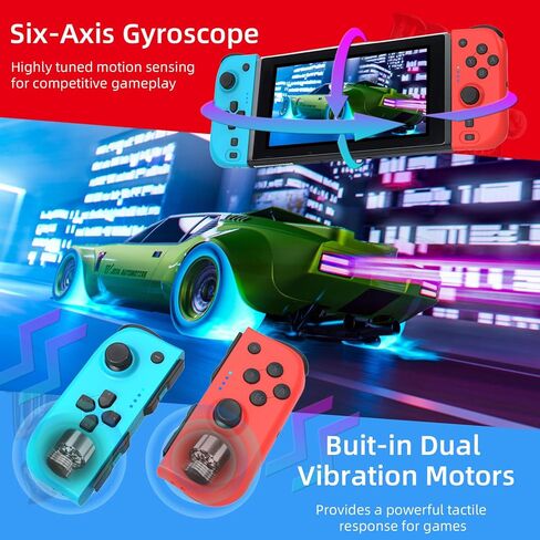 وحدة تحكم NexiGo Switch Joypad للتبديل/تبديل OLED، استبدال عصا التحكم لوحدة التحكم بالتبديل، لوحة ألعاب Joypad (L/R) مع محور جيروسكوبي مزدوج الصدمات قابل للتعديل (أحمر وأزرق) in Kuwait