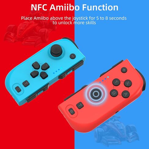 وحدة تحكم NexiGo Switch Joypad للتبديل/تبديل OLED، استبدال عصا التحكم لوحدة التحكم بالتبديل، لوحة ألعاب Joypad (L/R) مع محور جيروسكوبي مزدوج الصدمات قابل للتعديل (أحمر وأزرق) in Kuwait