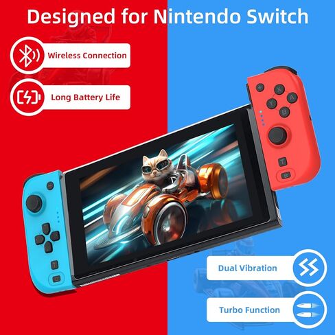 وحدة تحكم NexiGo Switch Joypad للتبديل/تبديل OLED، استبدال عصا التحكم لوحدة التحكم بالتبديل، لوحة ألعاب Joypad (L/R) مع محور جيروسكوبي مزدوج الصدمات قابل للتعديل (أحمر وأزرق) in Kuwait