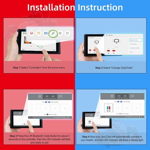 وحدة تحكم NexiGo Switch Joypad للتبديل/تبديل OLED، استبدال عصا التحكم لوحدة التحكم بالتبديل، لوحة ألعاب Joypad (L/R) مع محور جيروسكوبي مزدوج الصدمات قابل للتعديل (أحمر وأزرق) in Kuwait