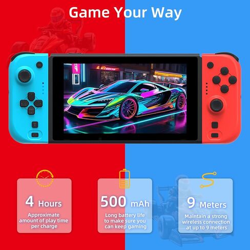 وحدة تحكم NexiGo Switch Joypad للتبديل/تبديل OLED، استبدال عصا التحكم لوحدة التحكم بالتبديل، لوحة ألعاب Joypad (L/R) مع محور جيروسكوبي مزدوج الصدمات قابل للتعديل (أحمر وأزرق) in Kuwait