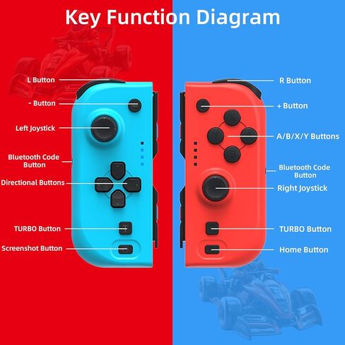 وحدة تحكم NexiGo Switch Joypad للتبديل/تبديل OLED، استبدال عصا التحكم لوحدة التحكم بالتبديل، لوحة ألعاب Joypad (L/R) مع محور جيروسكوبي مزدوج الصدمات قابل للتعديل (أحمر وأزرق) in Kuwait