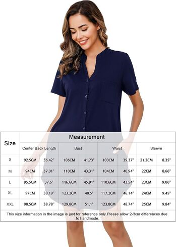 Vlazom Nighties for Women, Ladies Button Down Nightgown Short Sleeves Soft Casual Nightshirt Pajama Dress with Pocket S-XXL in Saudi Arabia