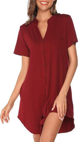 Vlazom Nighties for Women, Ladies Button Down Nightgown Short Sleeves Soft Casual Nightshirt Pajama Dress with Pocket S-XXL in Saudi Arabia