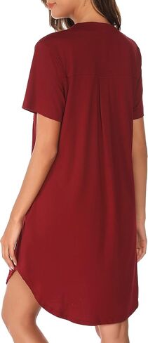 Vlazom Nighties for Women, Ladies Button Down Nightgown Short Sleeves Soft Casual Nightshirt Pajama Dress with Pocket S-XXL in Saudi Arabia