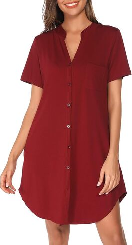 Vlazom Nighties for Women, Ladies Button Down Nightgown Short Sleeves Soft Casual Nightshirt Pajama Dress with Pocket S-XXL in Saudi Arabia