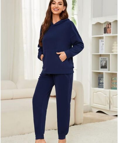 طقم بيجامة حريمي بغطاء للرأس من HEARTNICE، ملابس نوم ناعمة بأكمام طويلة، بلوفر صوف خفيف الوزن، طقم من قطعتين in Saudi Arabia