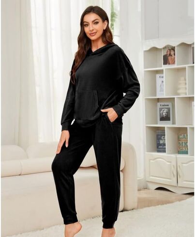 طقم بيجامة حريمي بغطاء للرأس من HEARTNICE، ملابس نوم ناعمة بأكمام طويلة، بلوفر صوف خفيف الوزن، طقم من قطعتين in Saudi Arabia