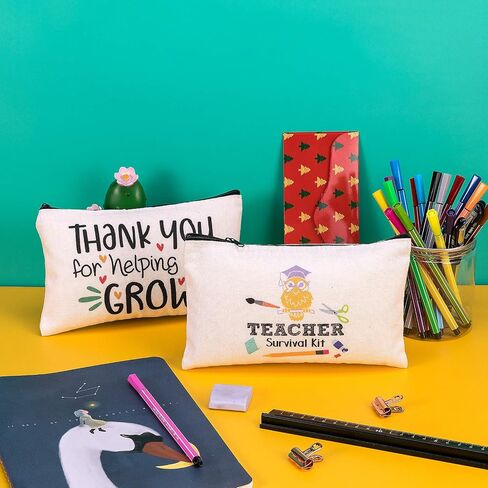 PARBEE Teacher Gift Makeup Bag, 12PCS Canvas Cosmetic Pouch Zippered Toiletry Bags Case, Appreciation Gifts for Teachers in Saudi Arabia