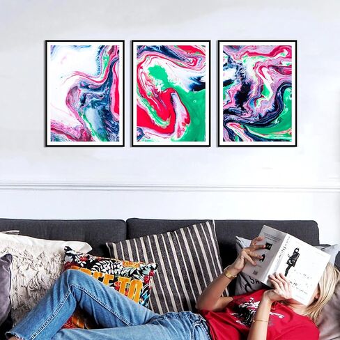 HK Studio Abstract Wall Art Aesthetic Posters 11" x 17" Pack 3 - Marbling Modern Wall Art for Bedroom, Dorm, Living Room, Bathroom - Wall Posters Room Decor for Teen Girls in Saudi Arabia