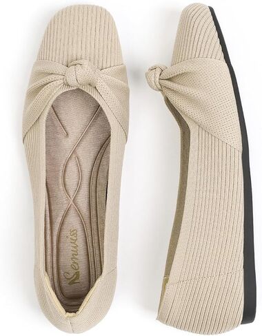 SemwissWomen Ballet Flats square toe comfortable Dressy slip on mesh knitted flat with bow Office Shoes. in Saudi Arabia
