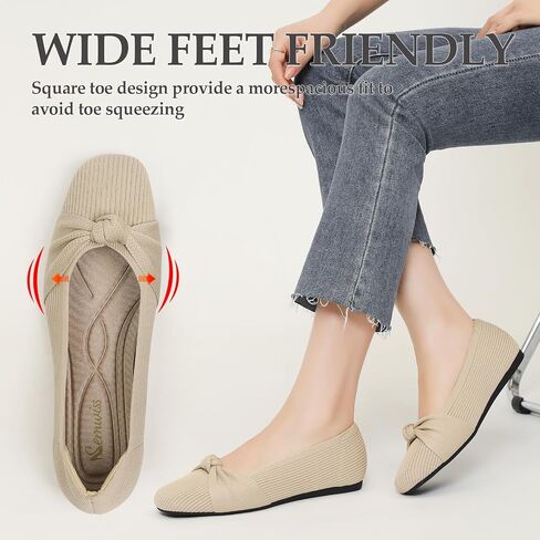 SemwissWomen Ballet Flats square toe comfortable Dressy slip on mesh knitted flat with bow Office Shoes. in Saudi Arabia