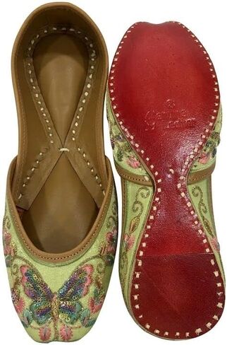 Multi Punjabi Jutti for Women's Wedding Shoes Traditional Handmade Ethnic Brdial Soft Flat Leather Jooti in Saudi Arabia