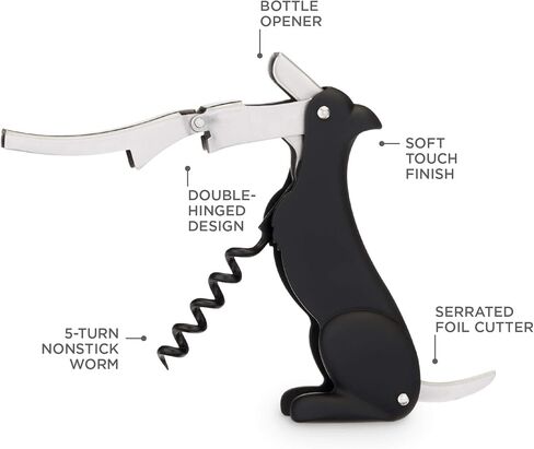Penguin Gifts Winged Penguin Corkscrew Soft-Touch Wine Bottle Opener Cork مجموعة الإزالة المحمولة للنادل، 8.25 بوصة، متعدد الألوان in Kuwait