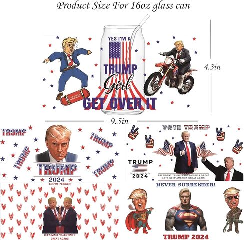 5 أوراق من أغلفة أكواب DTF للأشعة فوق البنفسجية بسعة 16 أونصة، ملصقات President 2024 للكوب والزجاج، هدية جميلة للبالغين والأطفال والصبيان والبنات in Kuwait