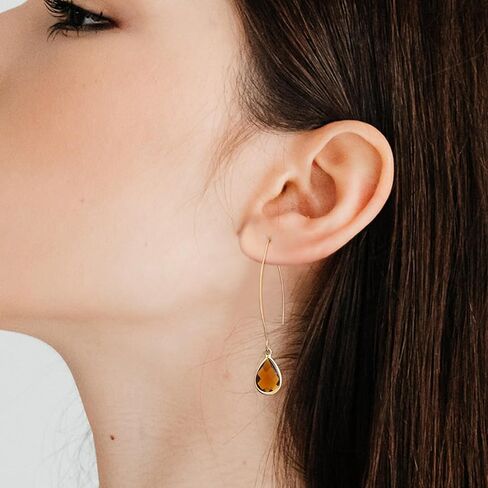 18K Gold Plated Burnt Orange Earrings for Women Handmade Amber Pull Through Earrings Hypoallergenic Orange Gemstone Drop Dangle for Sensitive Ears in Saudi Arabia