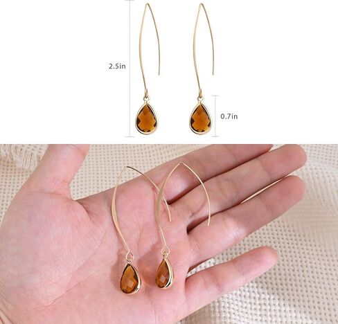 18K Gold Plated Burnt Orange Earrings for Women Handmade Amber Pull Through Earrings Hypoallergenic Orange Gemstone Drop Dangle for Sensitive Ears in Saudi Arabia